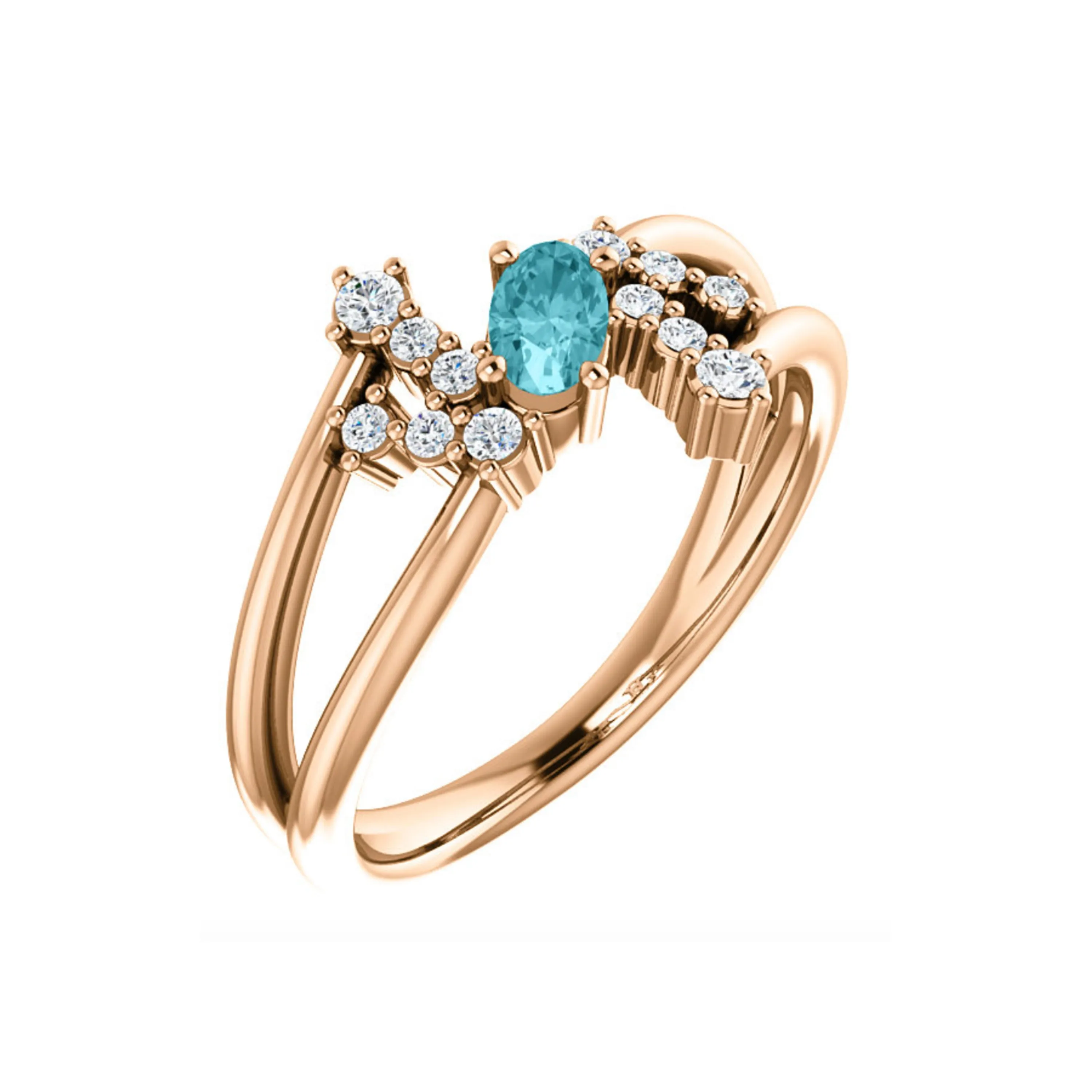 Custom 14k Gold Oval Gemstone and Diamond Bypass Ring