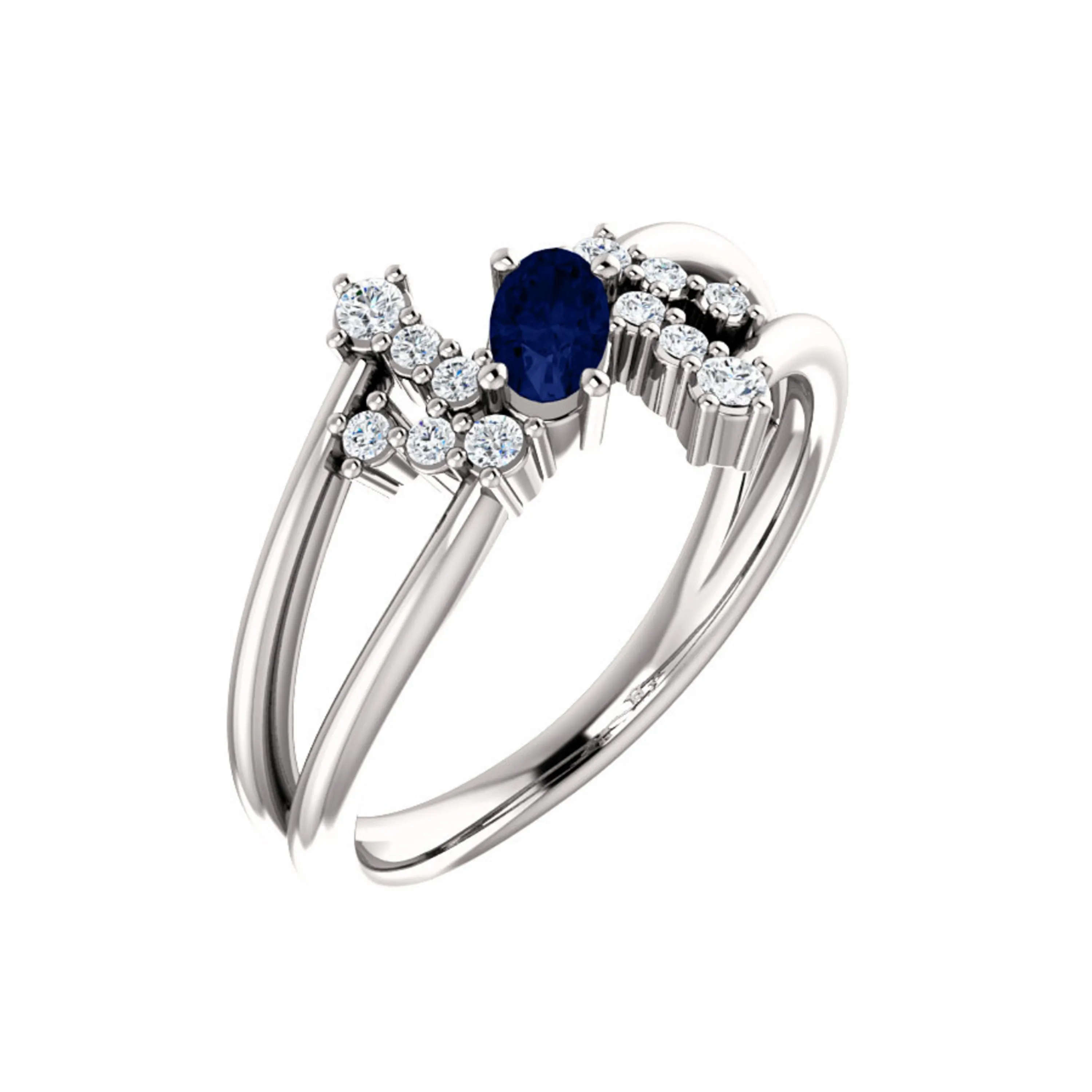 Custom 14k Gold Oval Gemstone and Diamond Bypass Ring