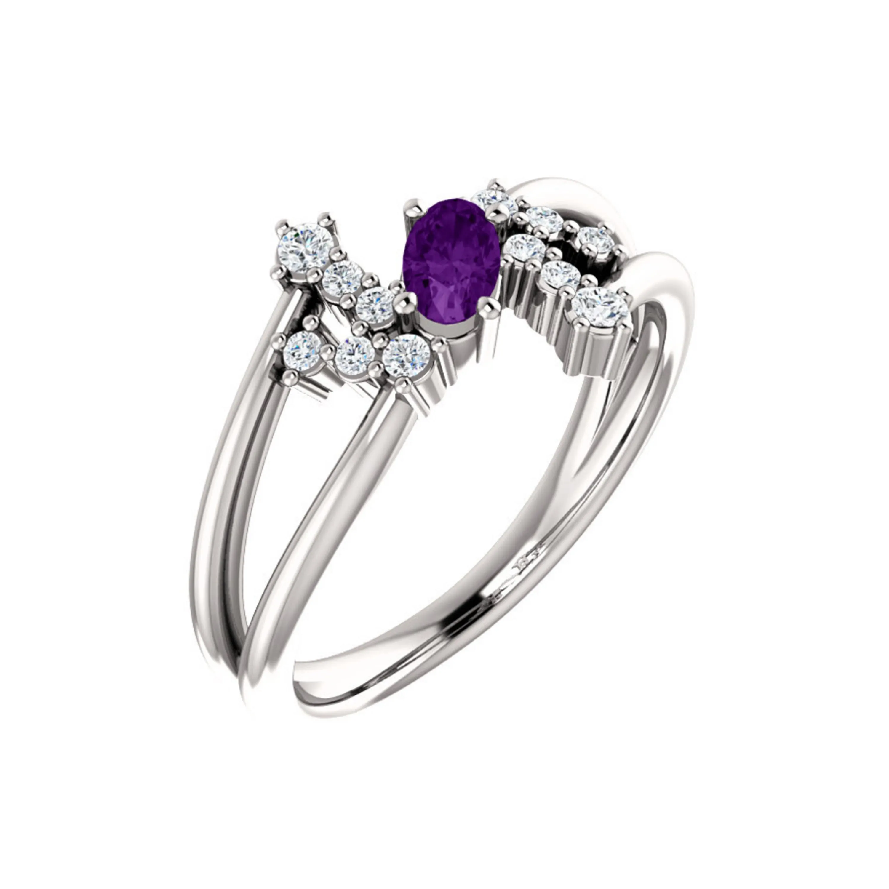 Custom 14k Gold Oval Gemstone and Diamond Bypass Ring