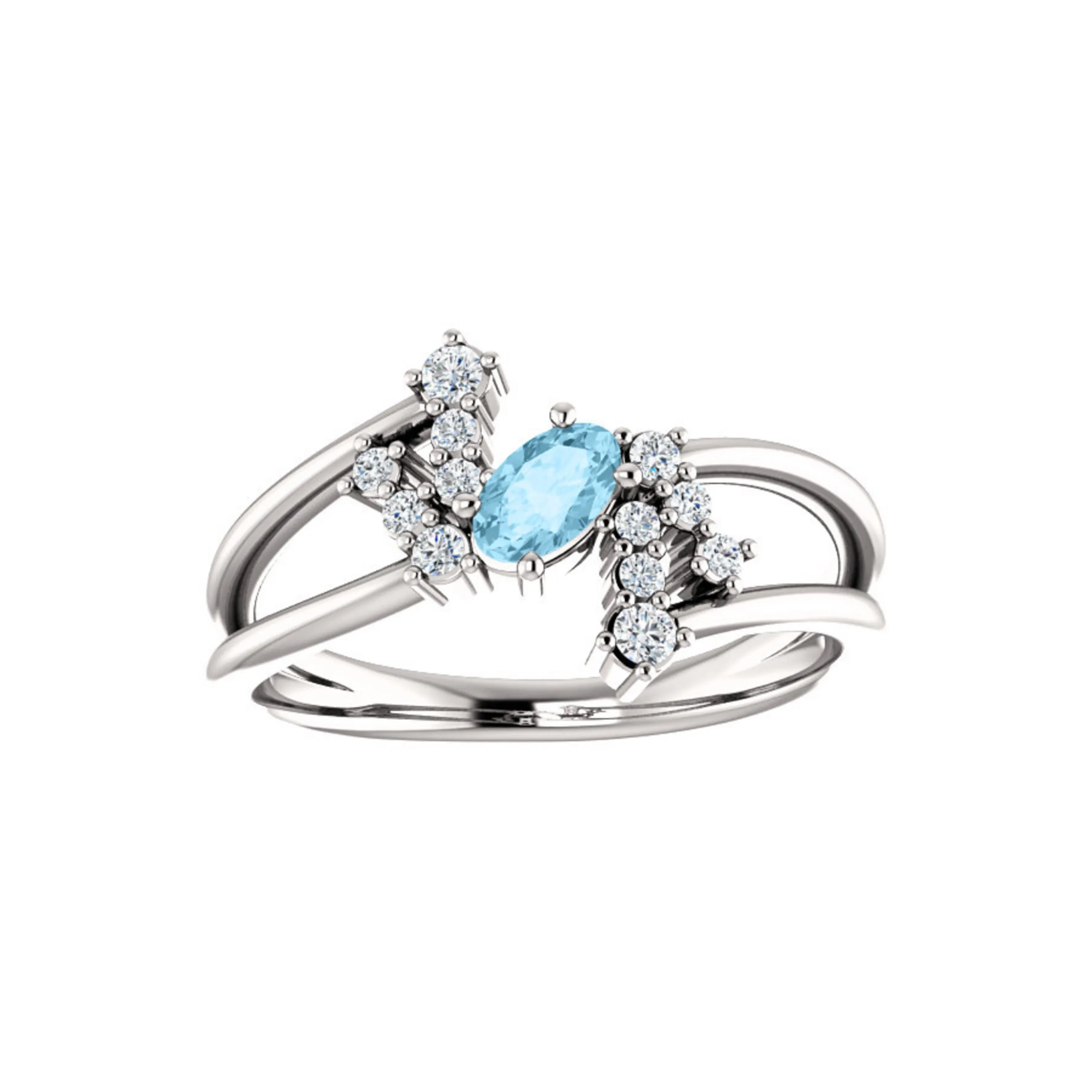 Custom 14k Gold Oval Gemstone and Diamond Bypass Ring