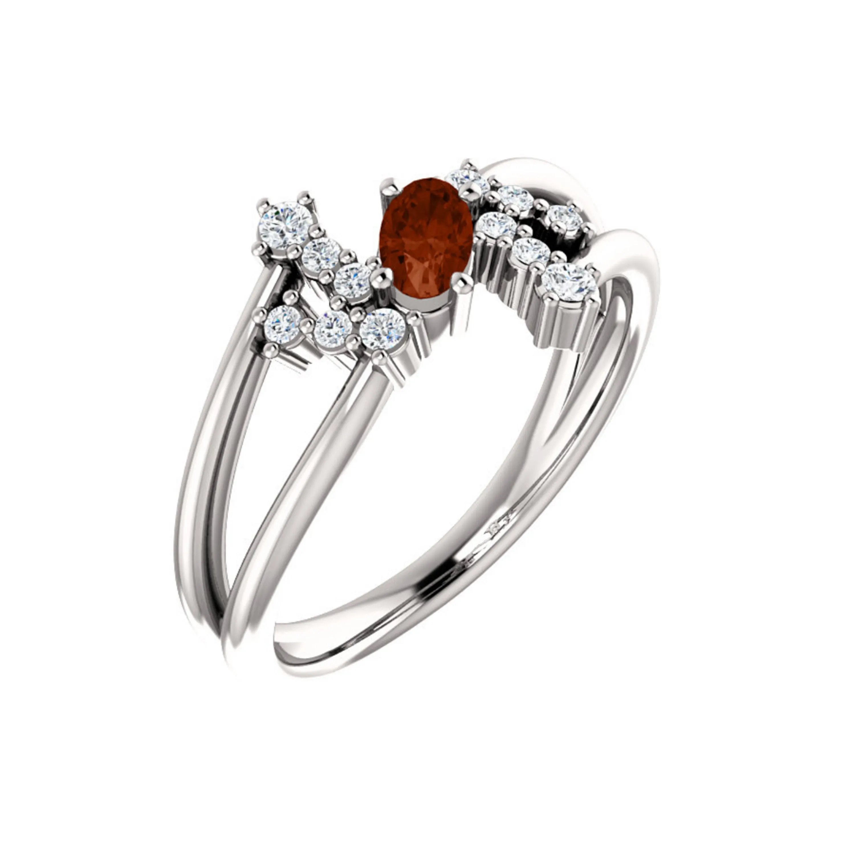 Custom 14k Gold Oval Gemstone and Diamond Bypass Ring