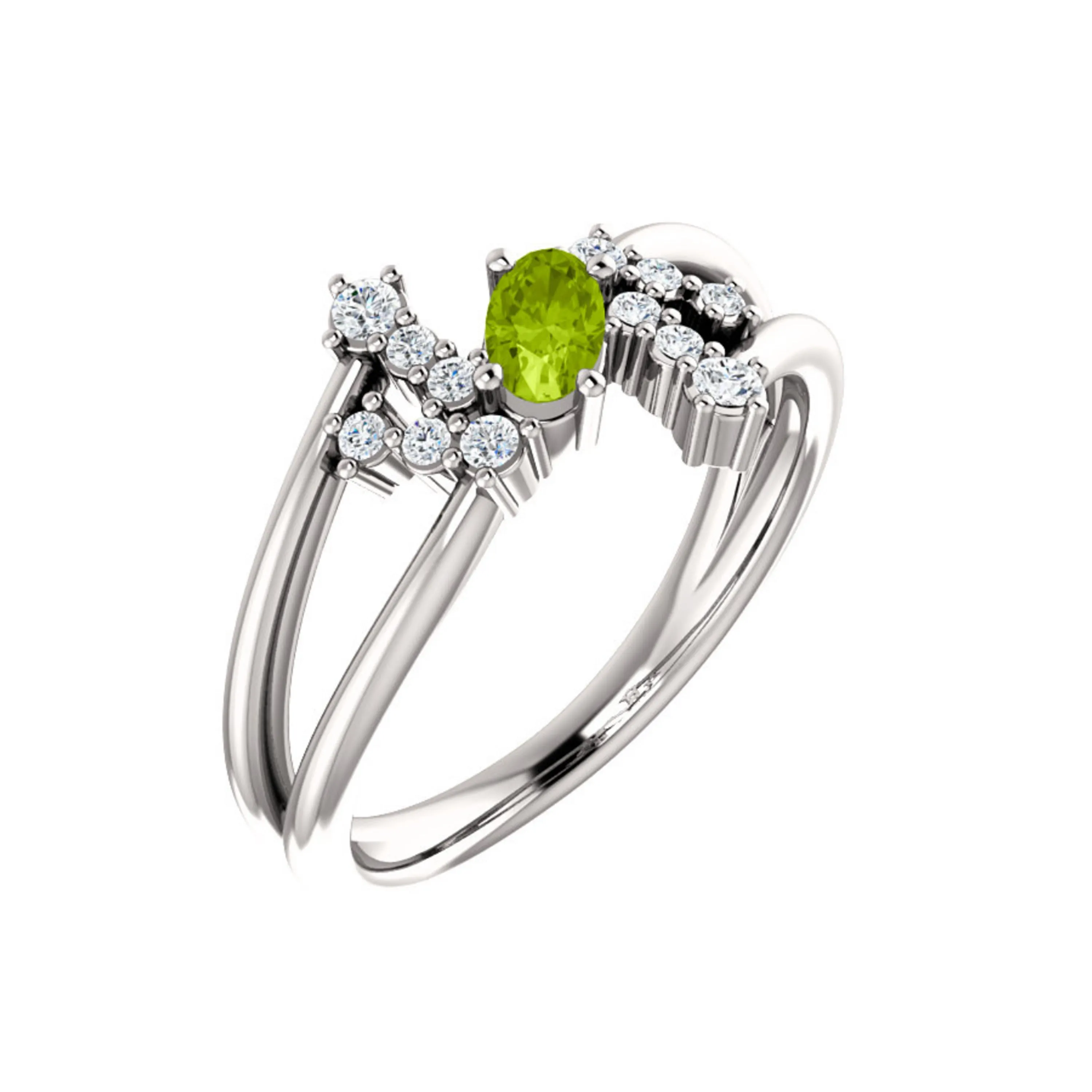 Custom 14k Gold Oval Gemstone and Diamond Bypass Ring
