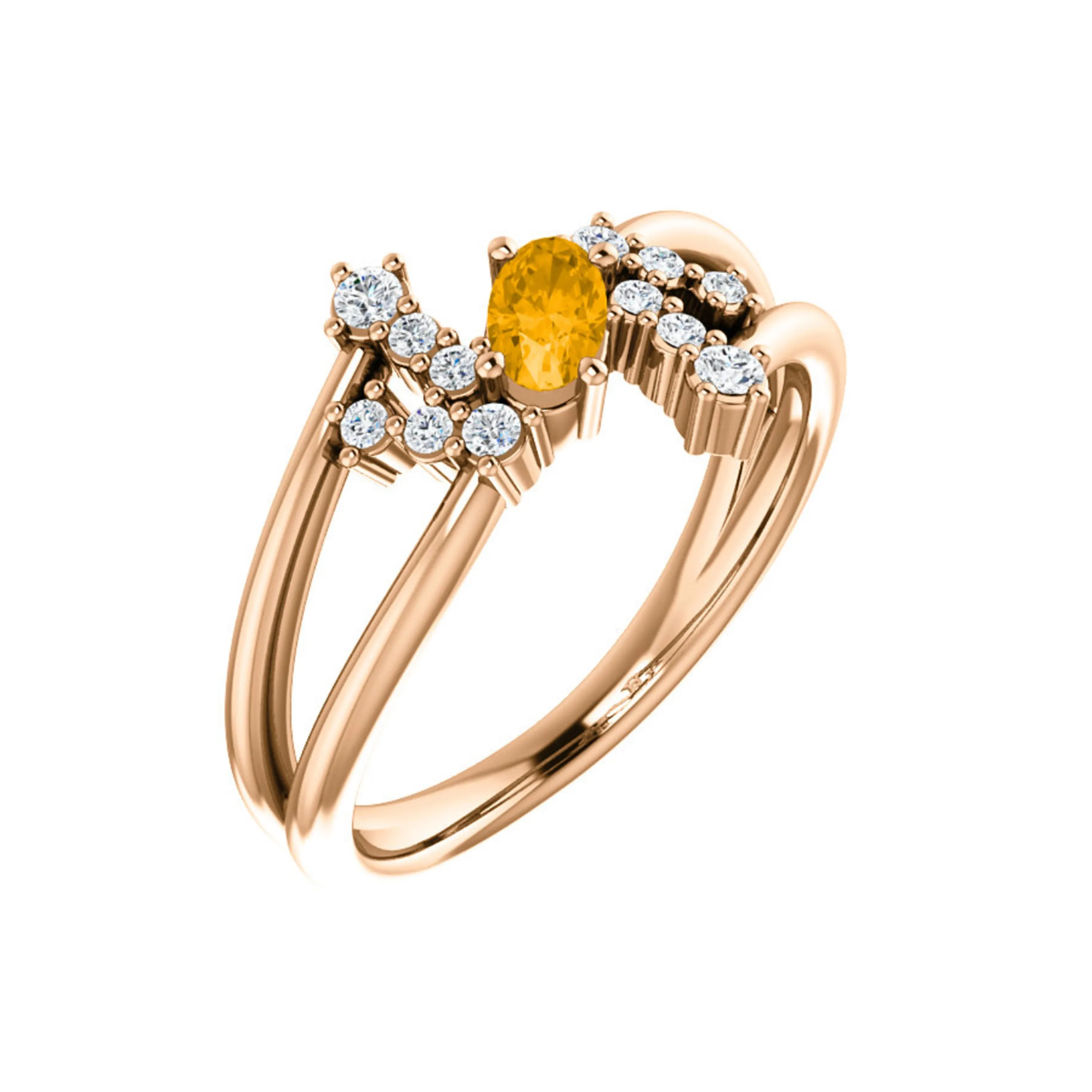 Custom 14k Gold Oval Gemstone and Diamond Bypass Ring