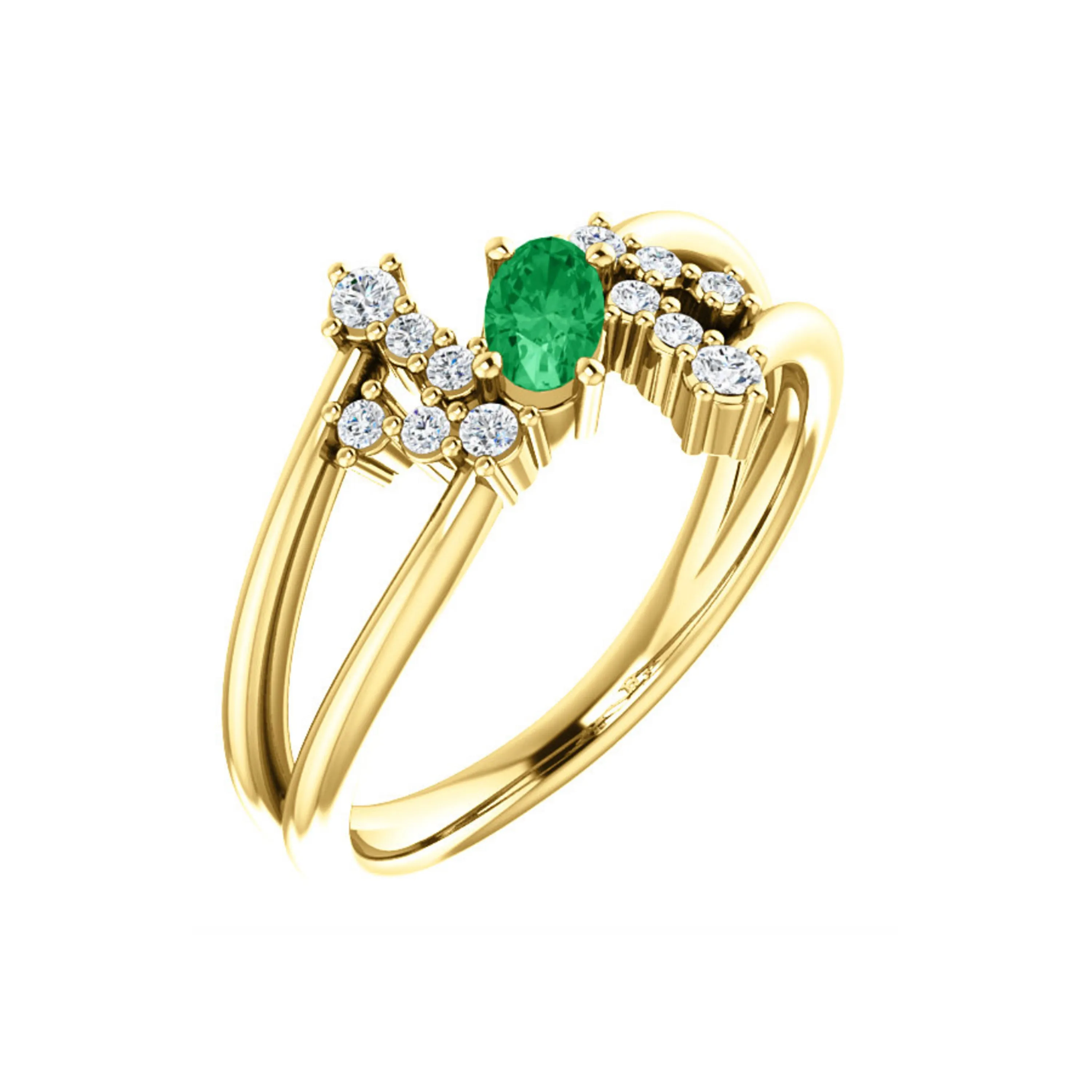 Custom 14k Gold Oval Gemstone and Diamond Bypass Ring