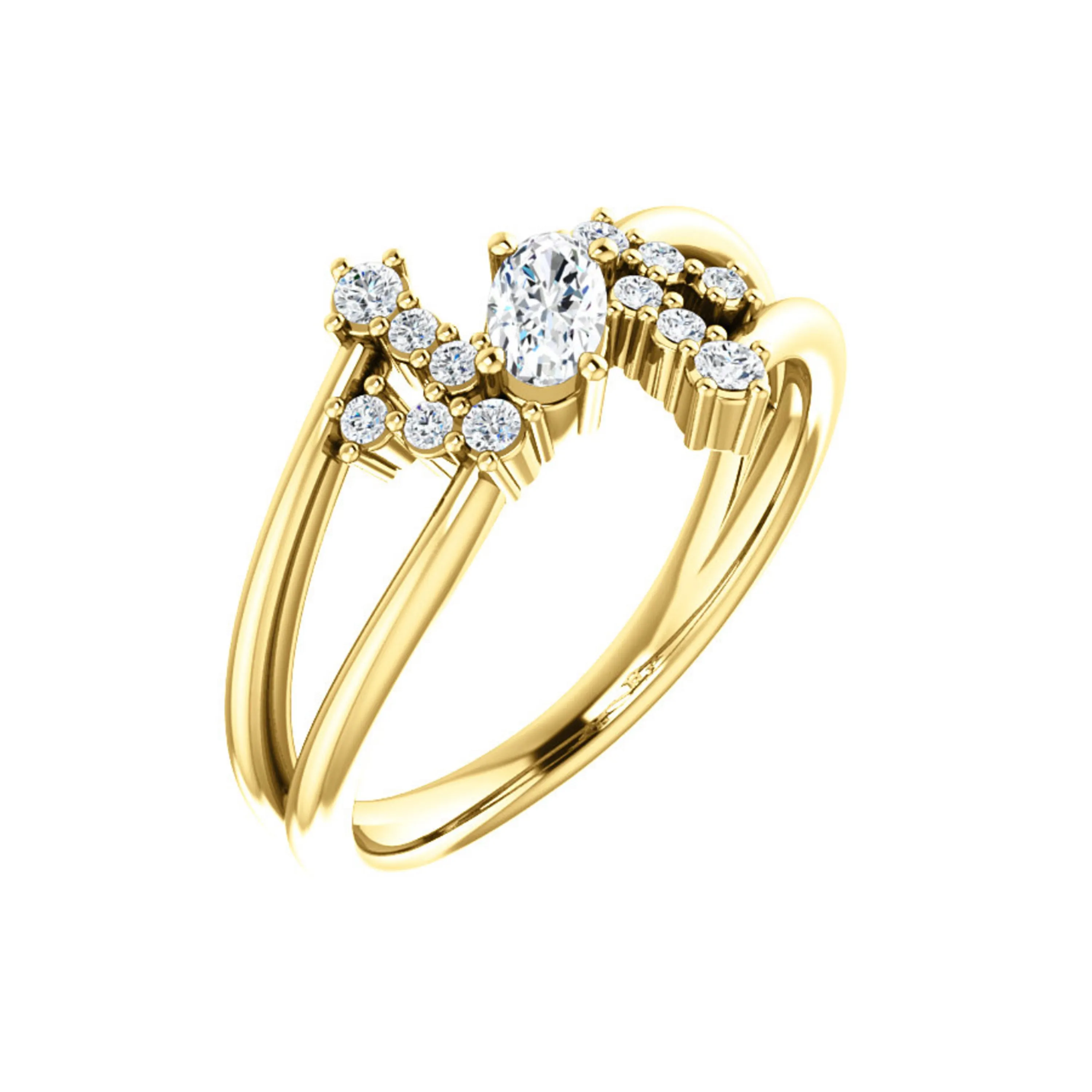 Custom 14k Gold Oval Gemstone and Diamond Bypass Ring