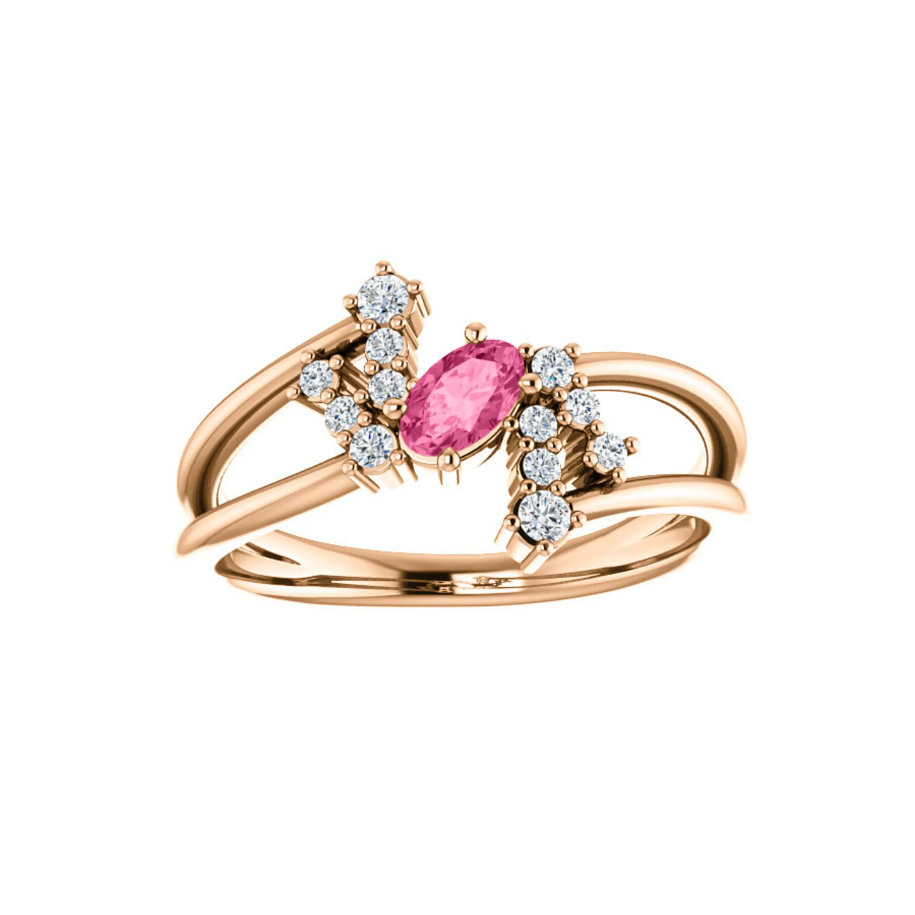 Custom 14k Gold Oval Gemstone and Diamond Bypass Ring
