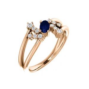 Custom 14k Gold Oval Gemstone and Diamond Bypass Ring