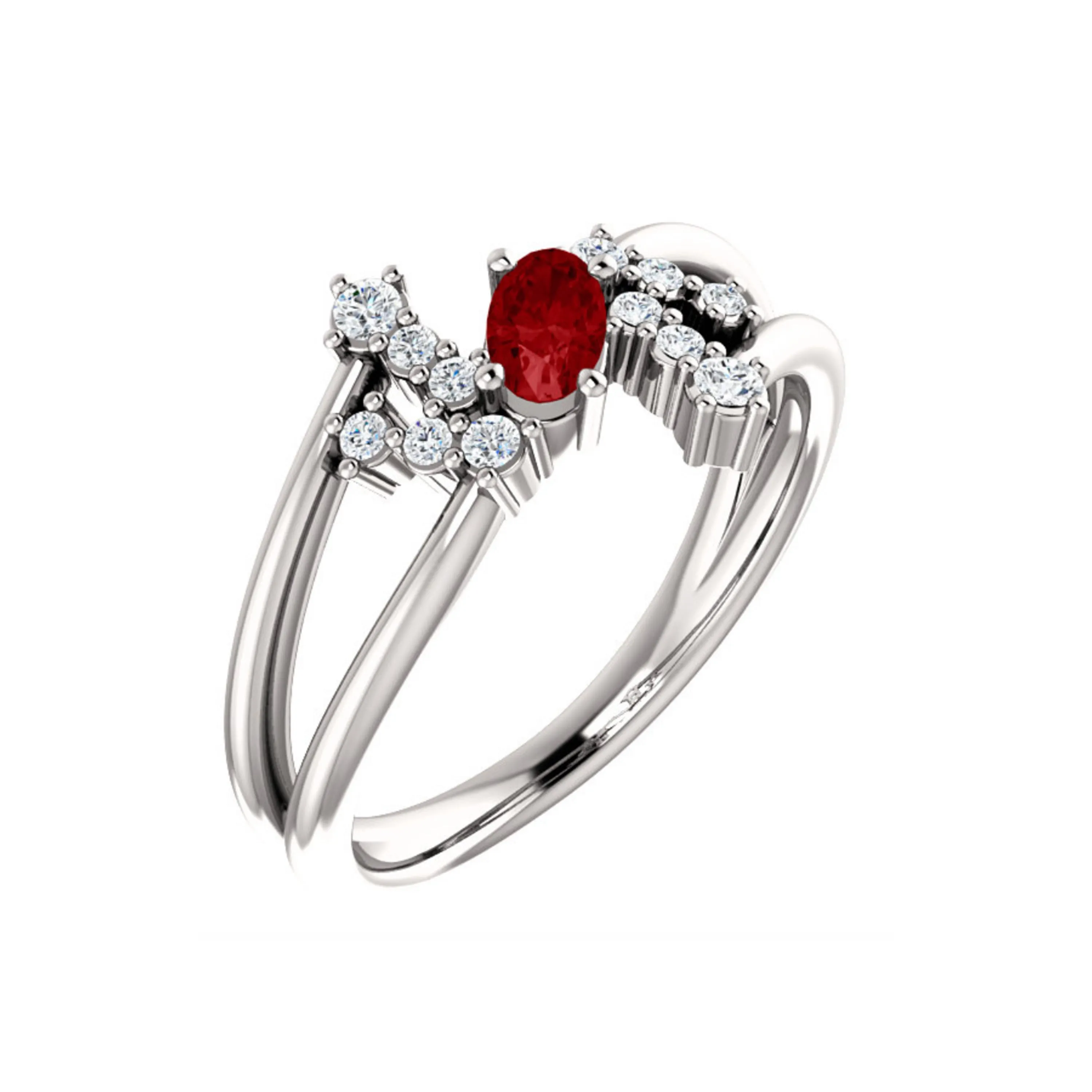 Custom 14k Gold Oval Gemstone and Diamond Bypass Ring