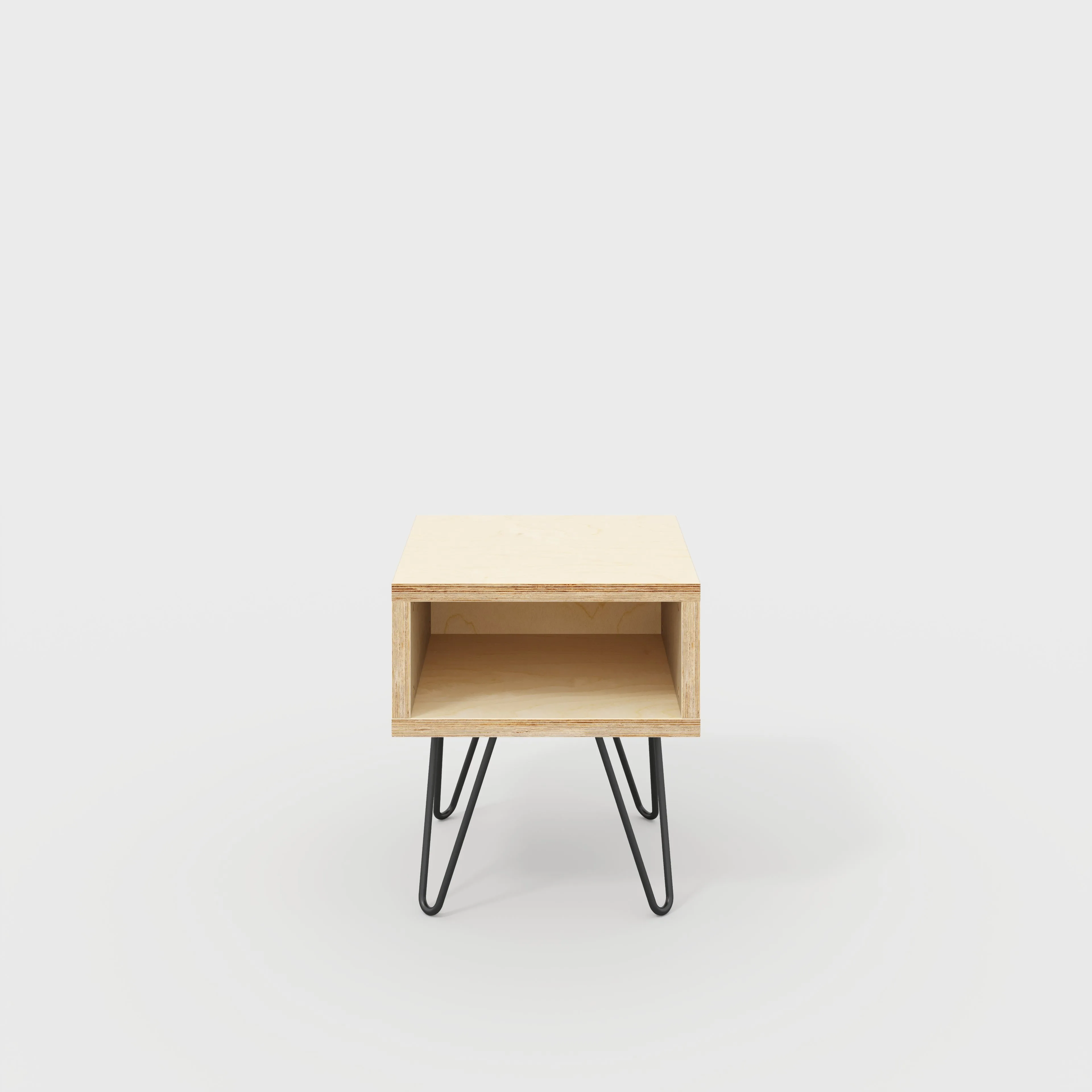 Custom Plywood Bedside Table with Box Storage and Hairpin Legs