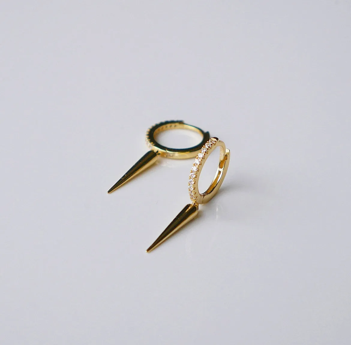 Dagger Hoop Earrings, .925 Sterling Silver, Diamond CZ Downtown Spike Small Hoop Huggie Earrings