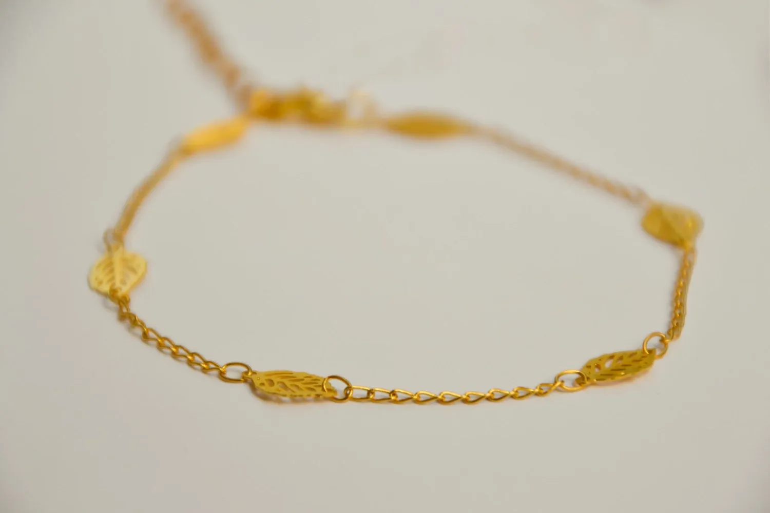 Dainty anklet, 24k gold plated chain ankle bracelet with leaves charms, gift wrapped