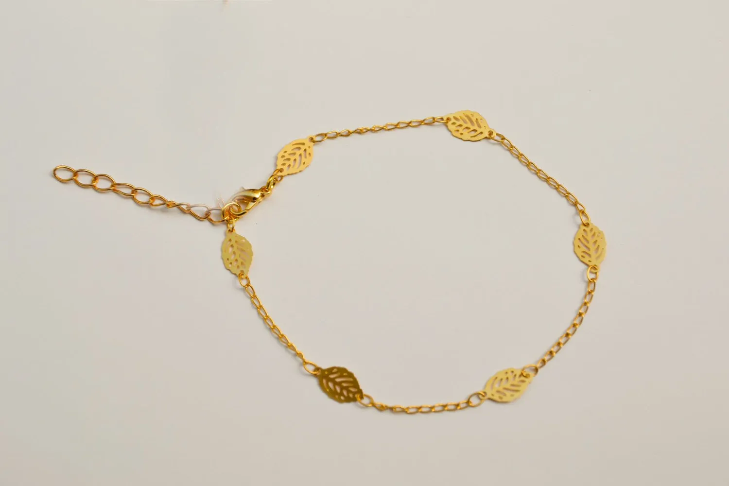 Dainty anklet, 24k gold plated chain ankle bracelet with leaves charms, gift wrapped