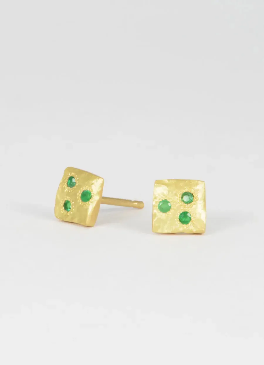Dainty Square Emerald Flux Studs