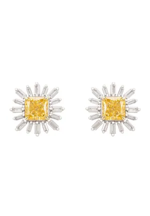 Daisy Flower Earrings Silver Citrine