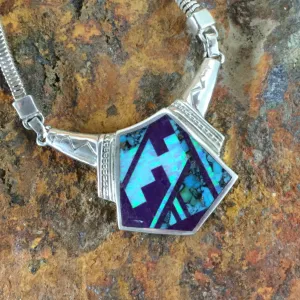 David Rosales Shalako Fancy Inlaid Sterling Silver Necklace