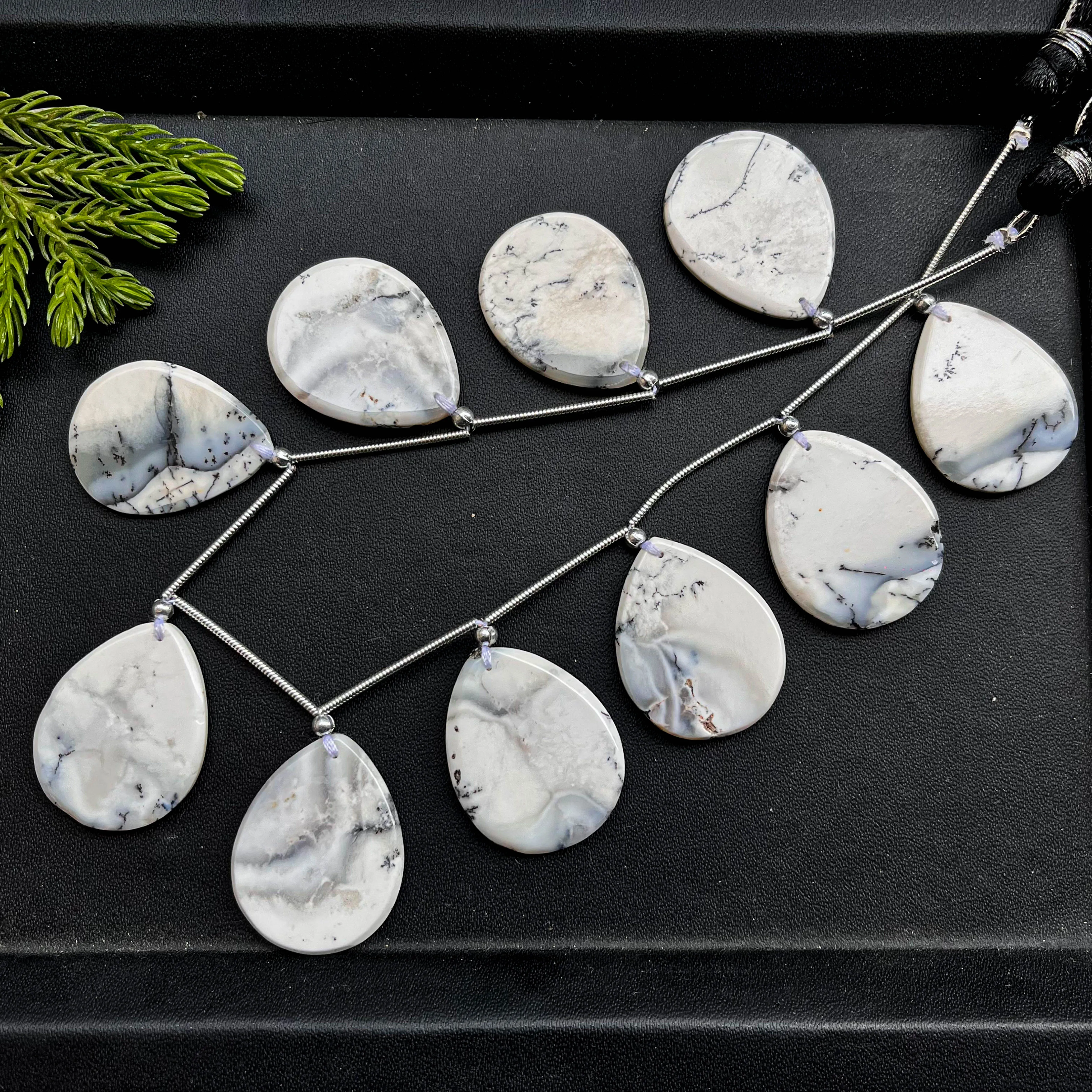 Dendritic Opal Flat Pear Shape Beads, 10 Pieces | 20x25mm