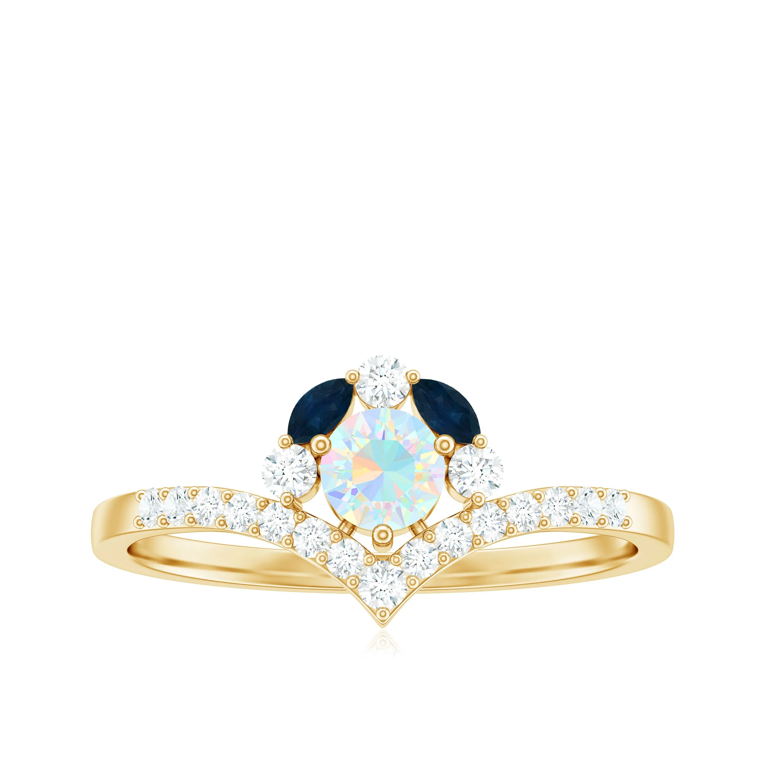 Designer Ethiopian Opal Engagement Ring with Blue Sapphire and Moissanite