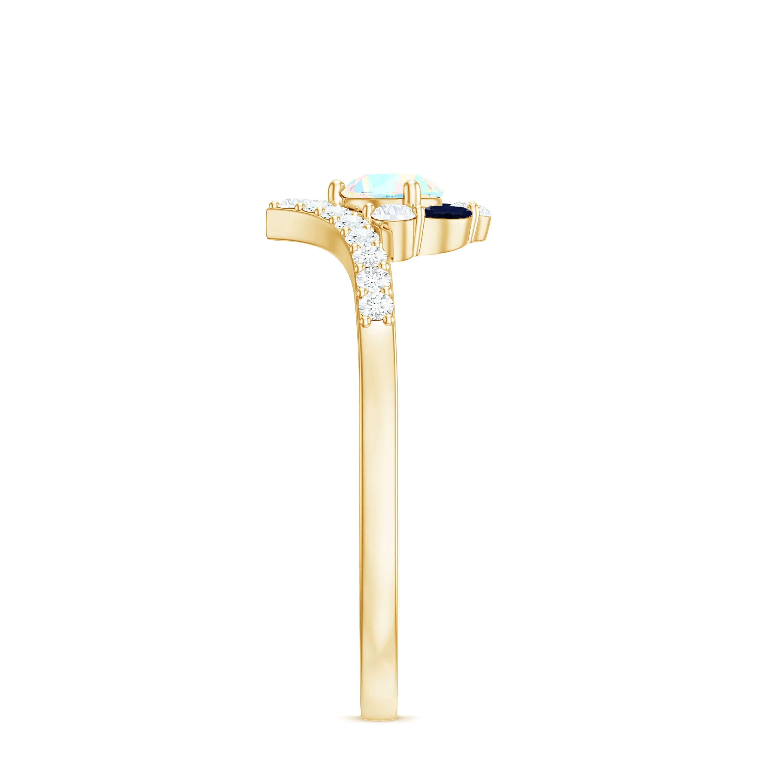 Designer Ethiopian Opal Engagement Ring with Blue Sapphire and Moissanite