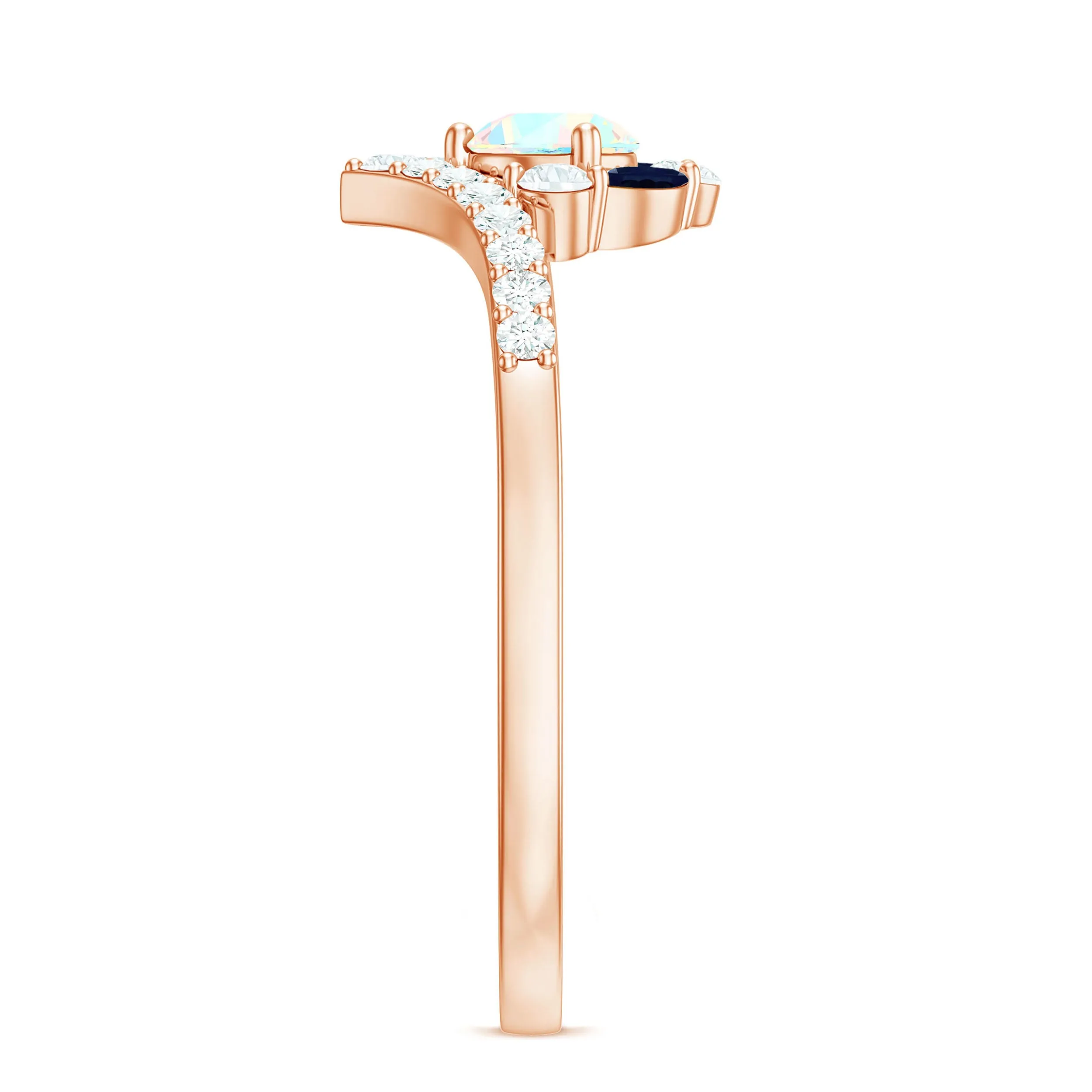 Designer Ethiopian Opal Engagement Ring with Blue Sapphire and Moissanite