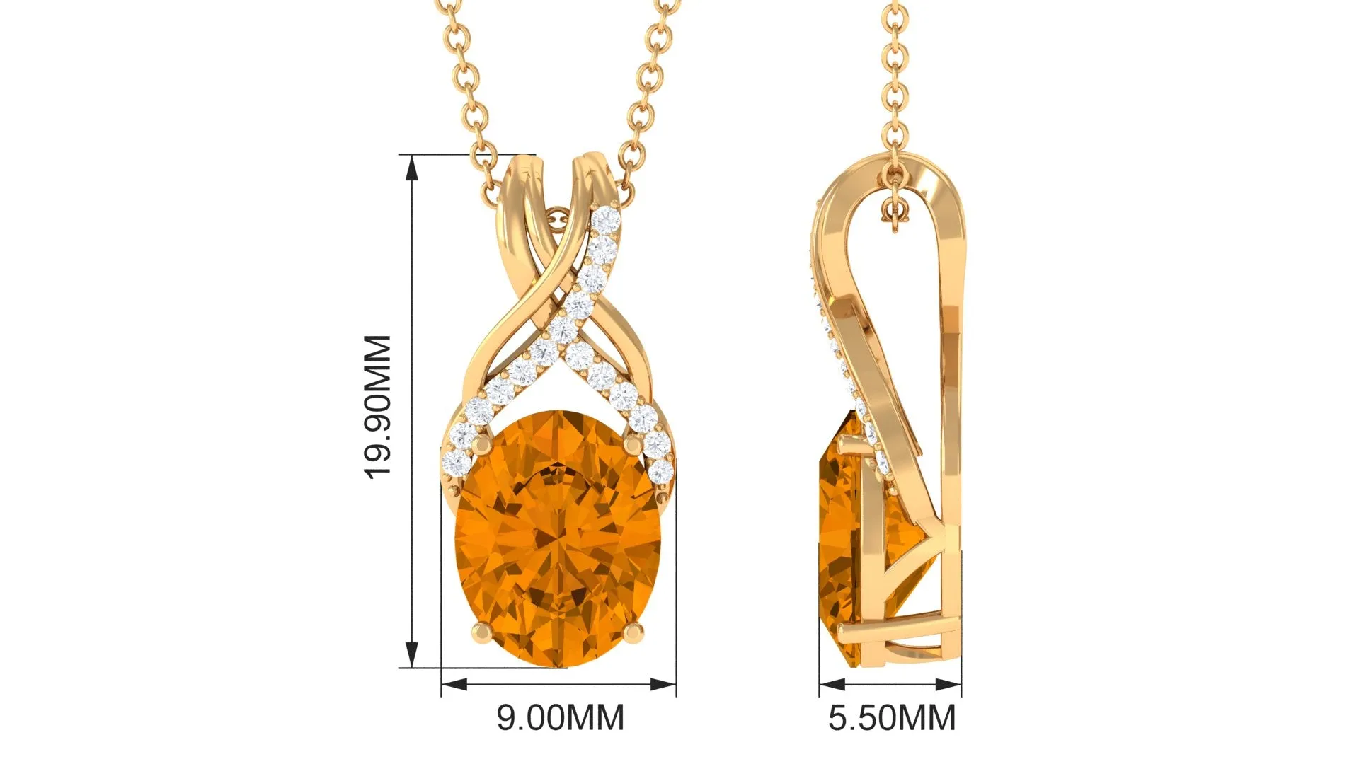 Designer Oval Citrine Solitaire Pendant with Diamond Twisted Bail