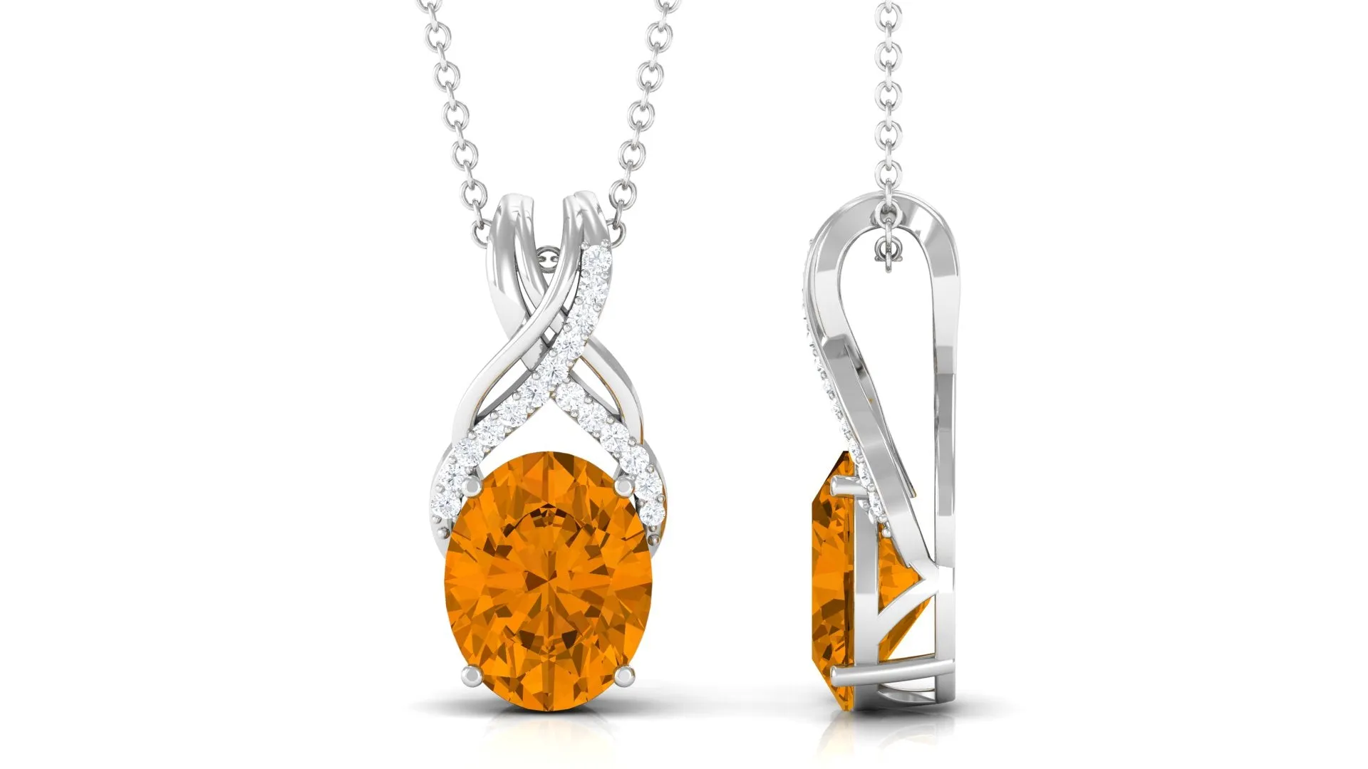 Designer Oval Citrine Solitaire Pendant with Diamond Twisted Bail