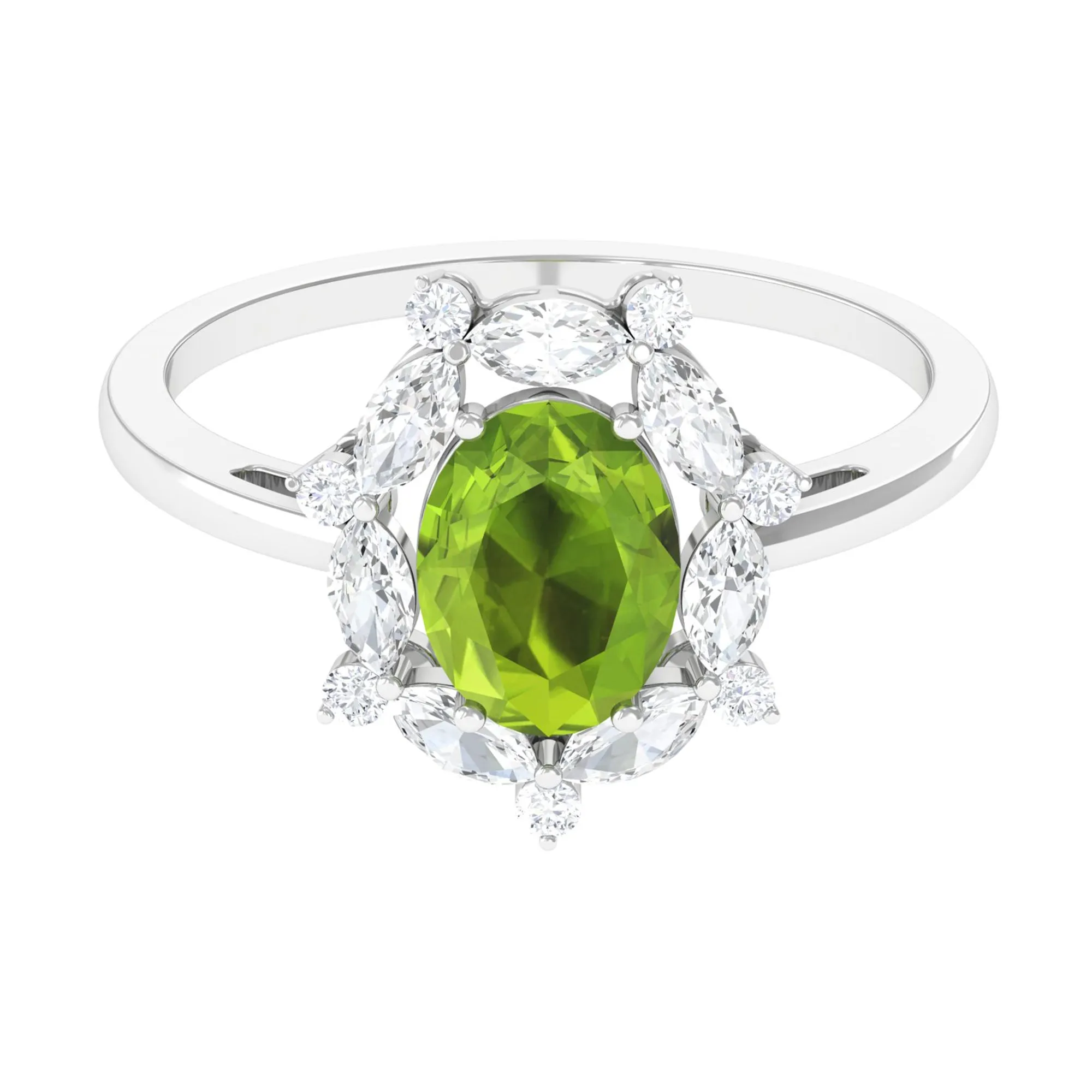 Designer Peridot Engagement Ring with Moissanite Halo