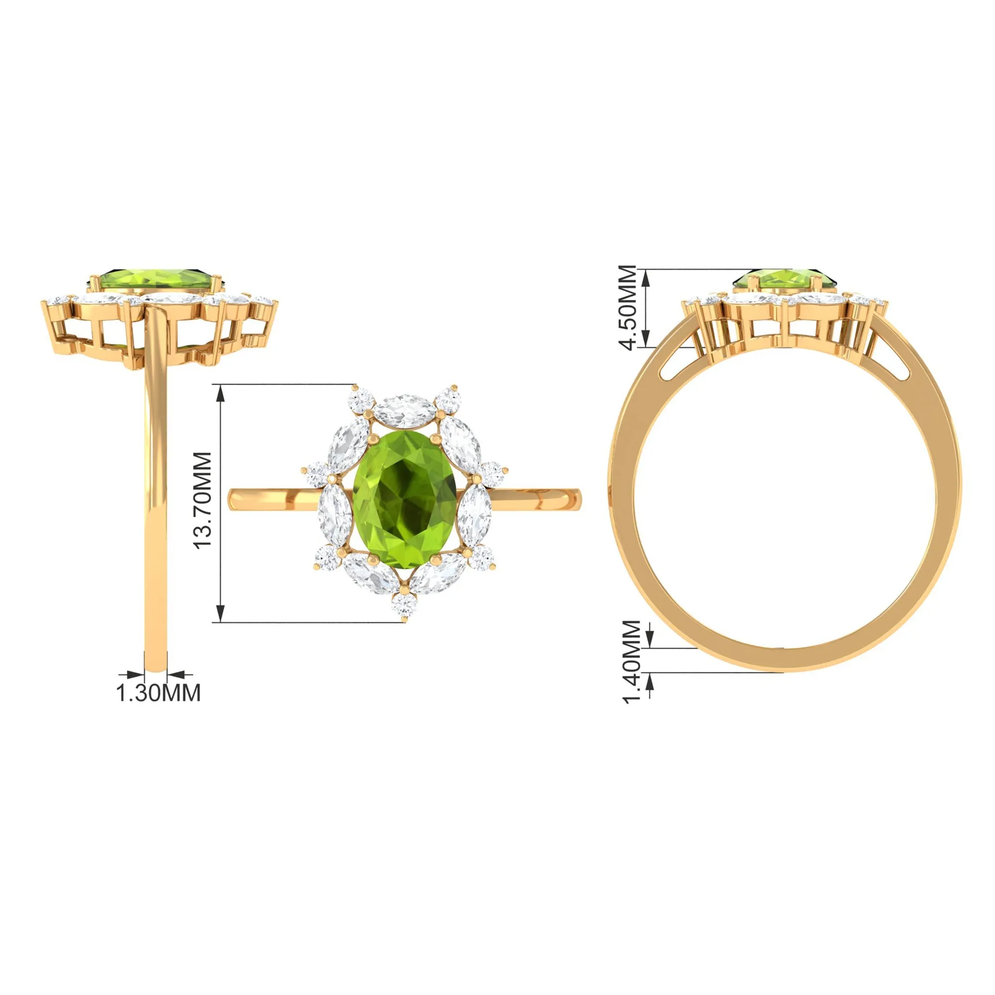 Designer Peridot Engagement Ring with Moissanite Halo