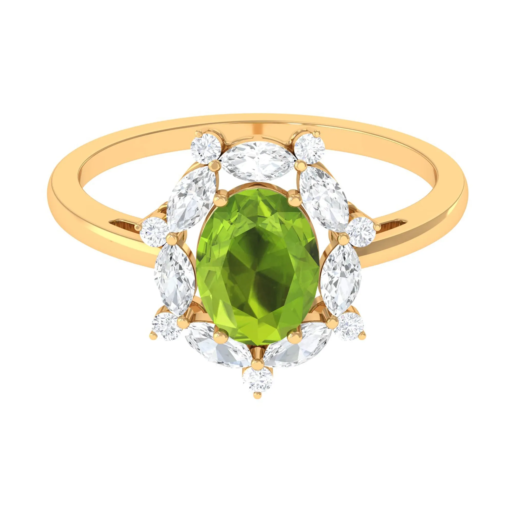 Designer Peridot Engagement Ring with Moissanite Halo