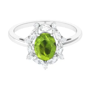 Designer Peridot Engagement Ring with Moissanite Halo