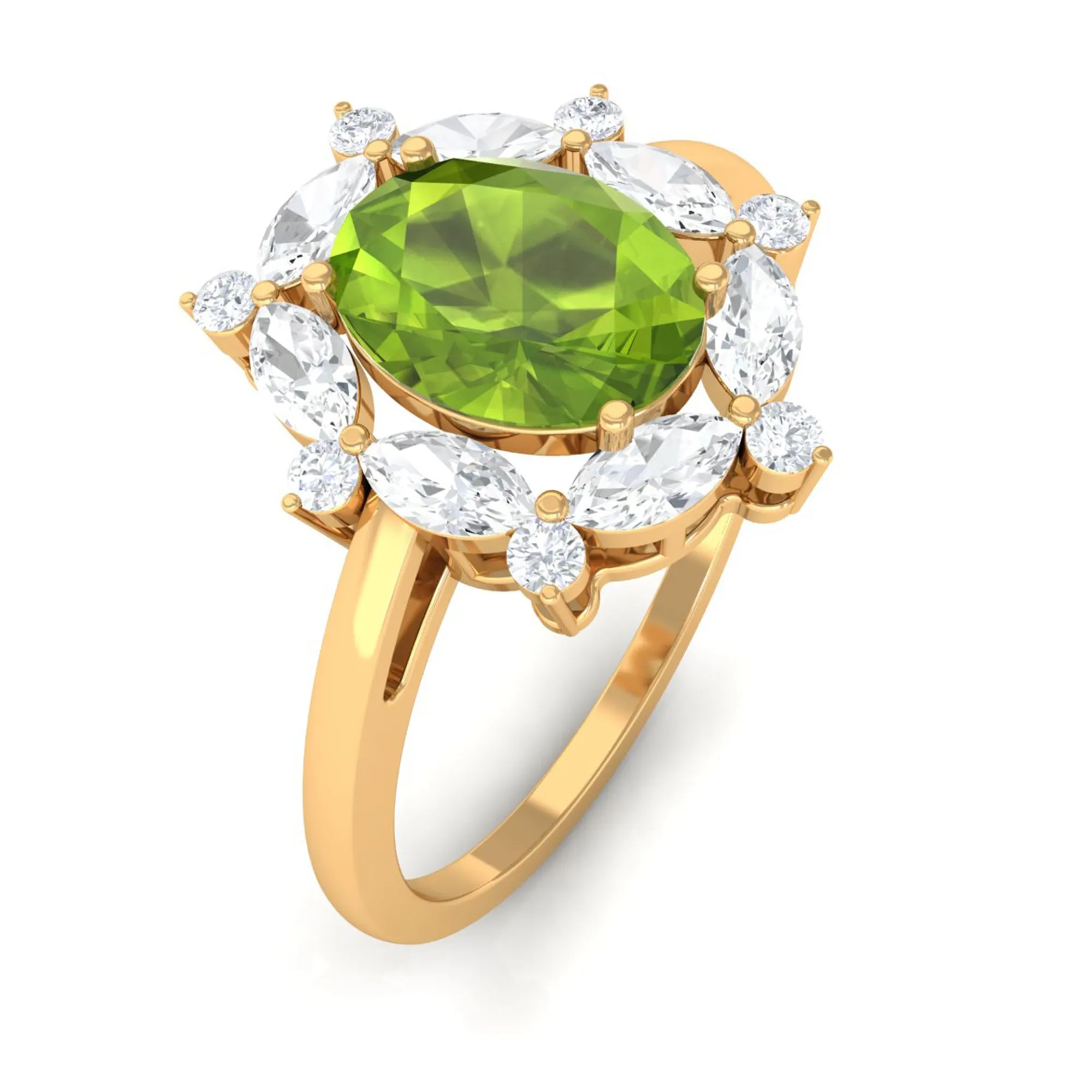 Designer Peridot Engagement Ring with Moissanite Halo