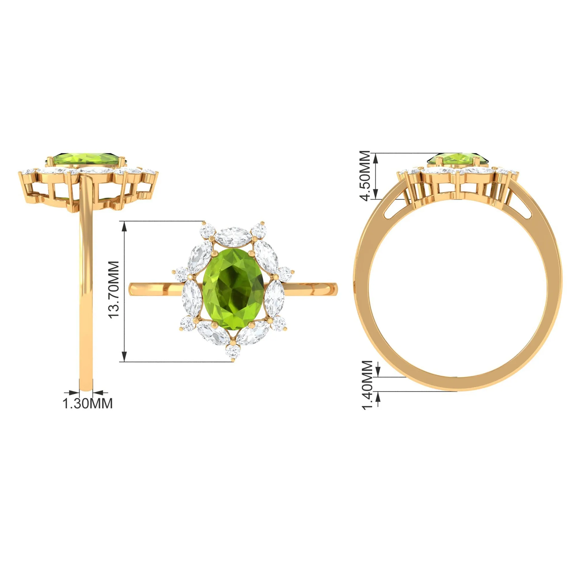 Designer Peridot Engagement Ring with Moissanite Halo