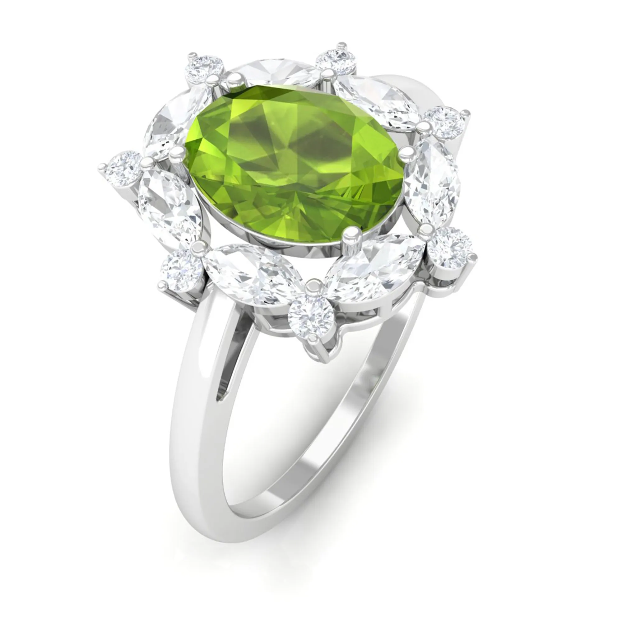 Designer Peridot Engagement Ring with Moissanite Halo