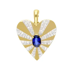 Diamond & Blue Sapphire Heart Pendant 18.50x19.50mm