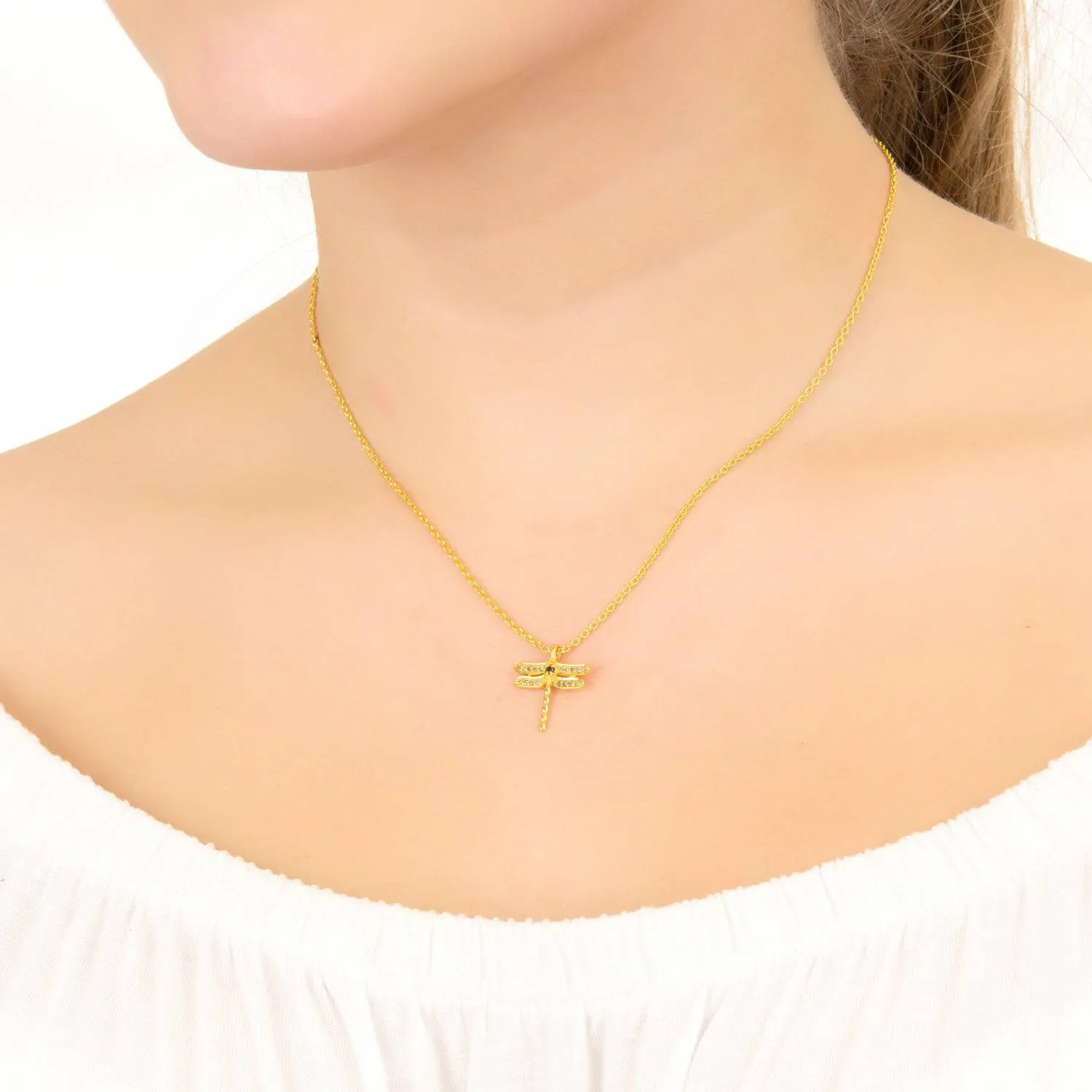 Diamond & Sapphire Dragonfly Necklace Gold