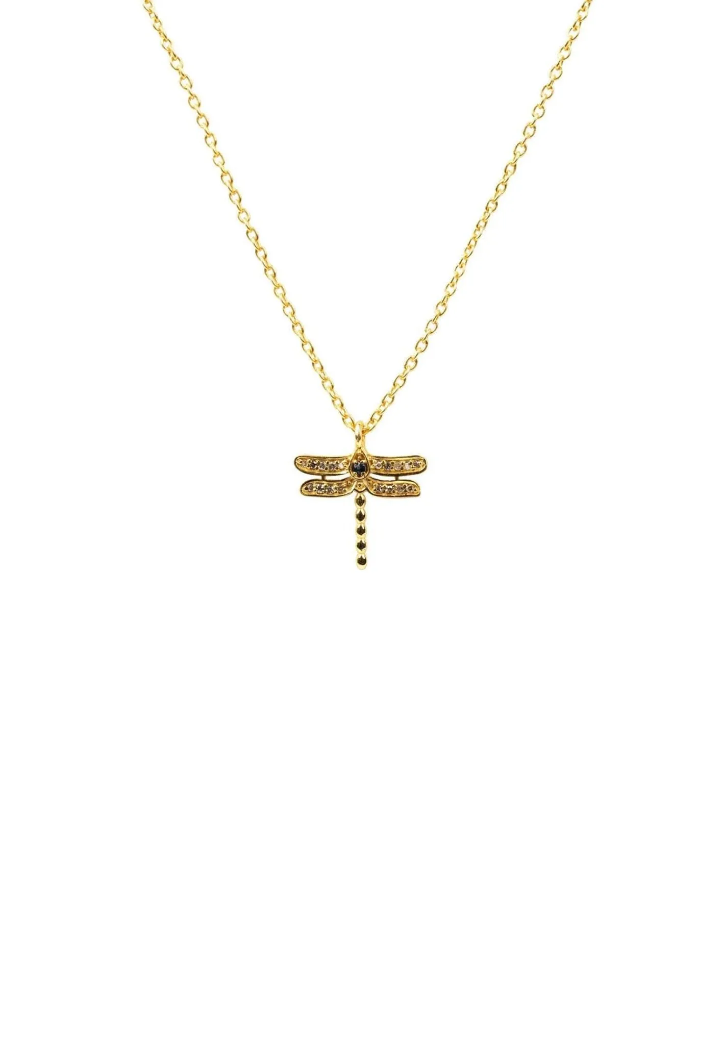 Diamond & Sapphire Dragonfly Necklace Gold