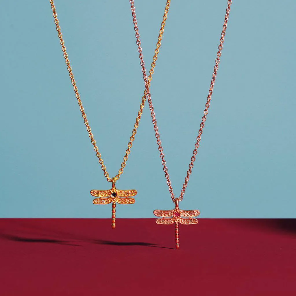 Diamond & Sapphire Dragonfly Necklace Gold