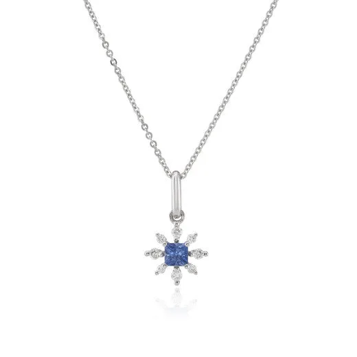 Diamond & Sapphire Snowflake Pendant Necklace
