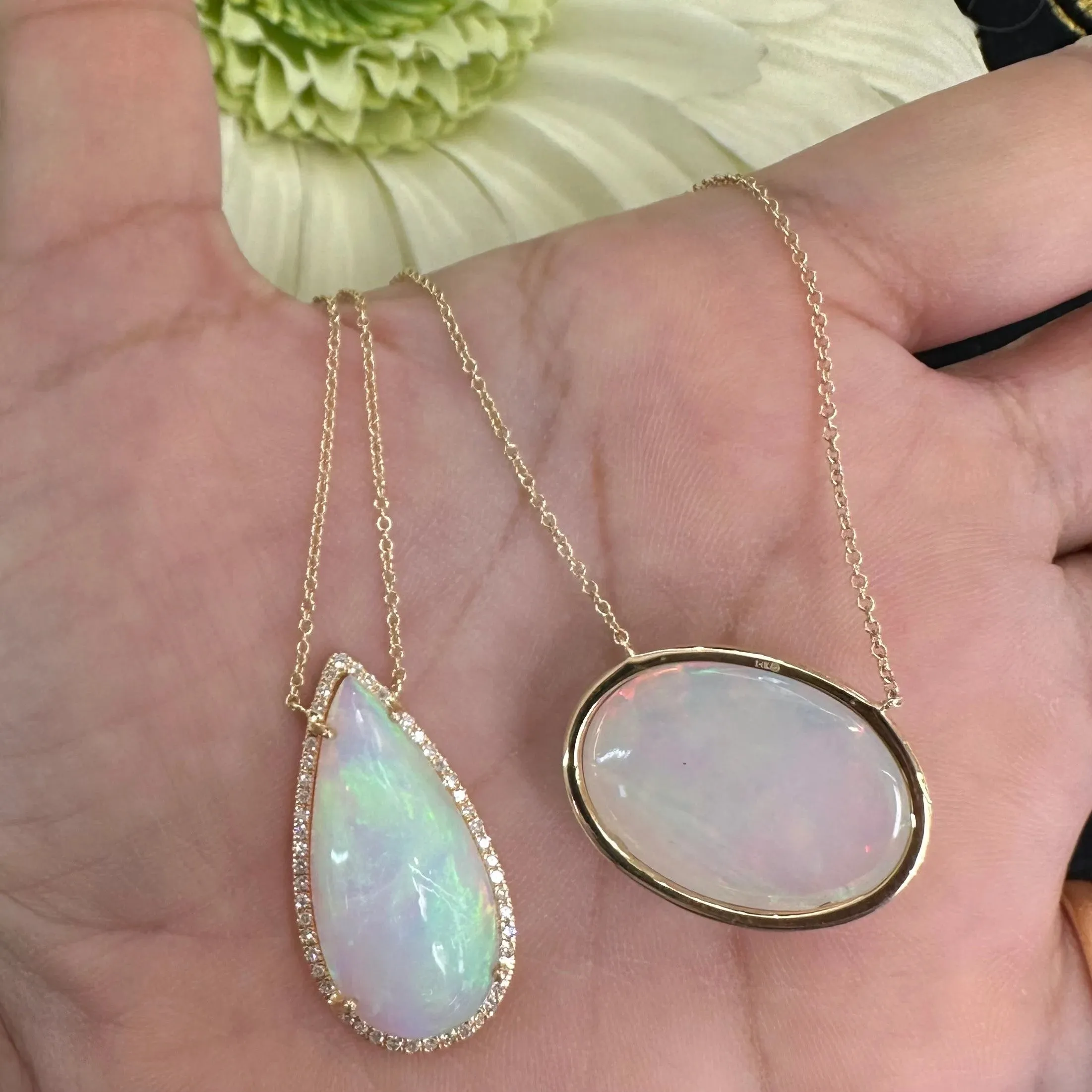 Diamond Teardrop Ethiopian Opal Necklace