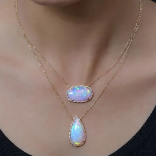 Diamond Teardrop Ethiopian Opal Necklace