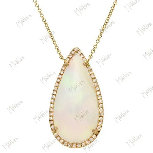 Diamond Teardrop Ethiopian Opal Necklace