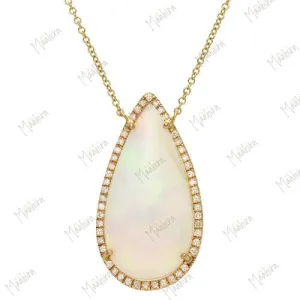 Diamond Teardrop Ethiopian Opal Necklace