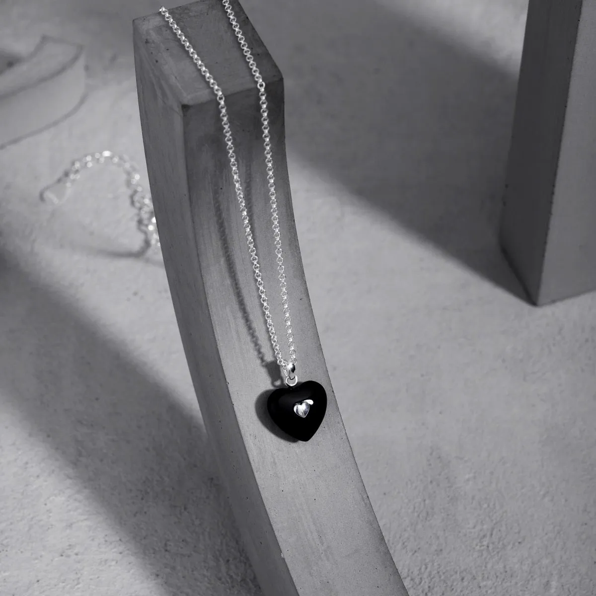 Double Black Puffy Heart Necklace