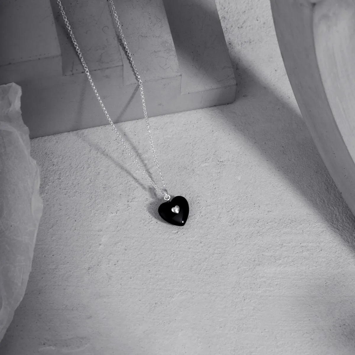 Double Black Puffy Heart Necklace