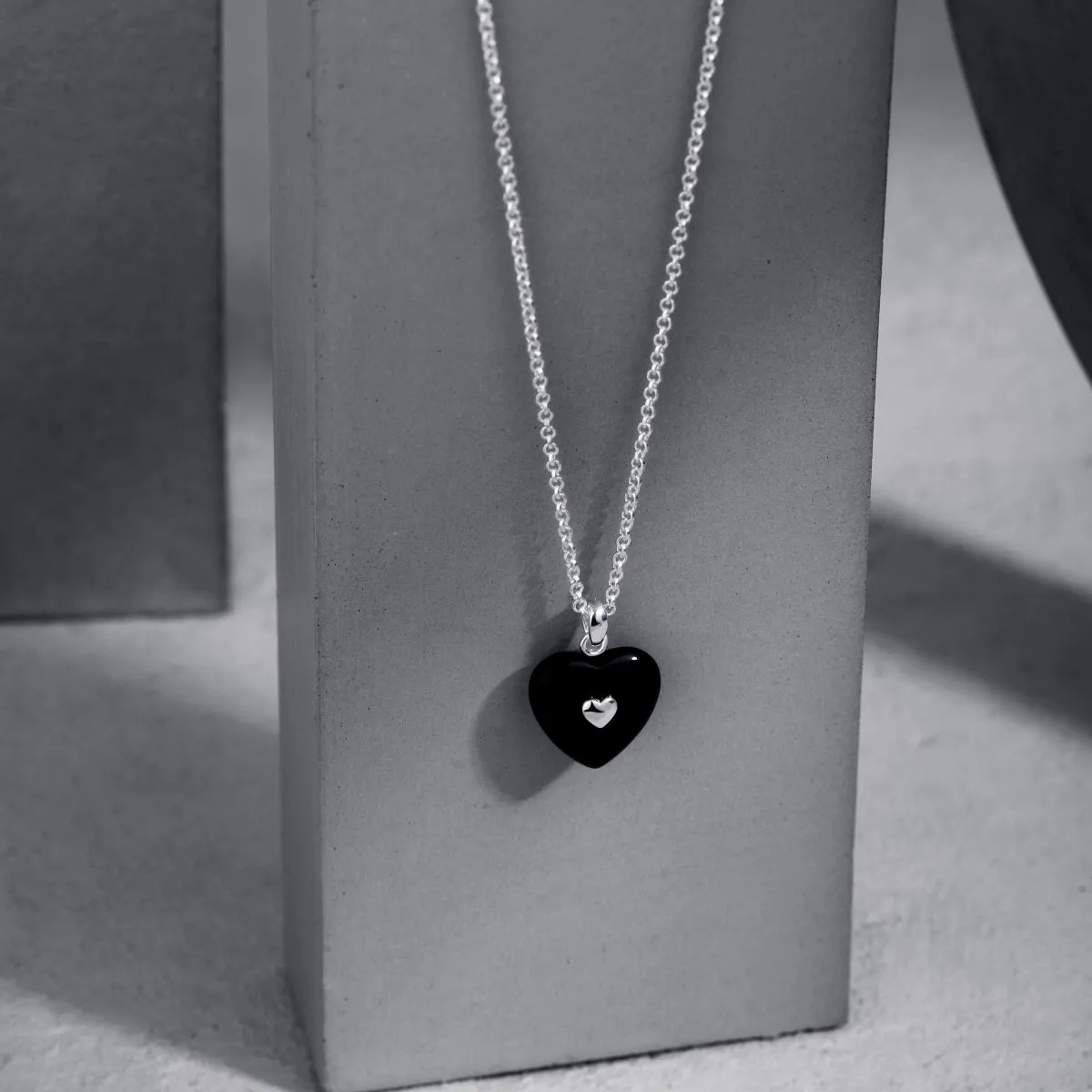 Double Black Puffy Heart Necklace