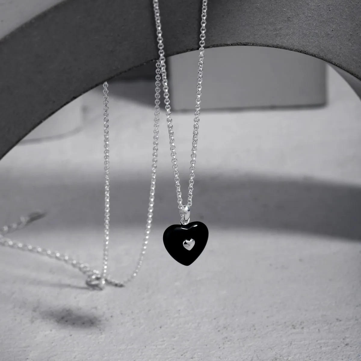 Double Black Puffy Heart Necklace
