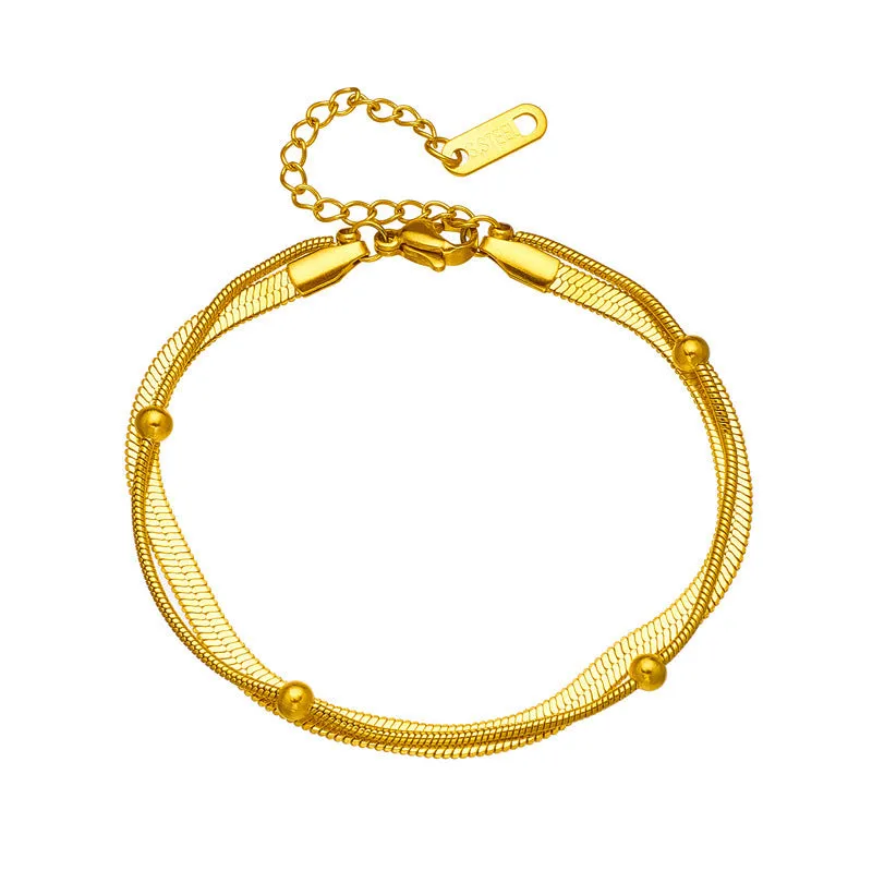 Double layered titanium steel ankle chains for women's high-end feel ankle rings