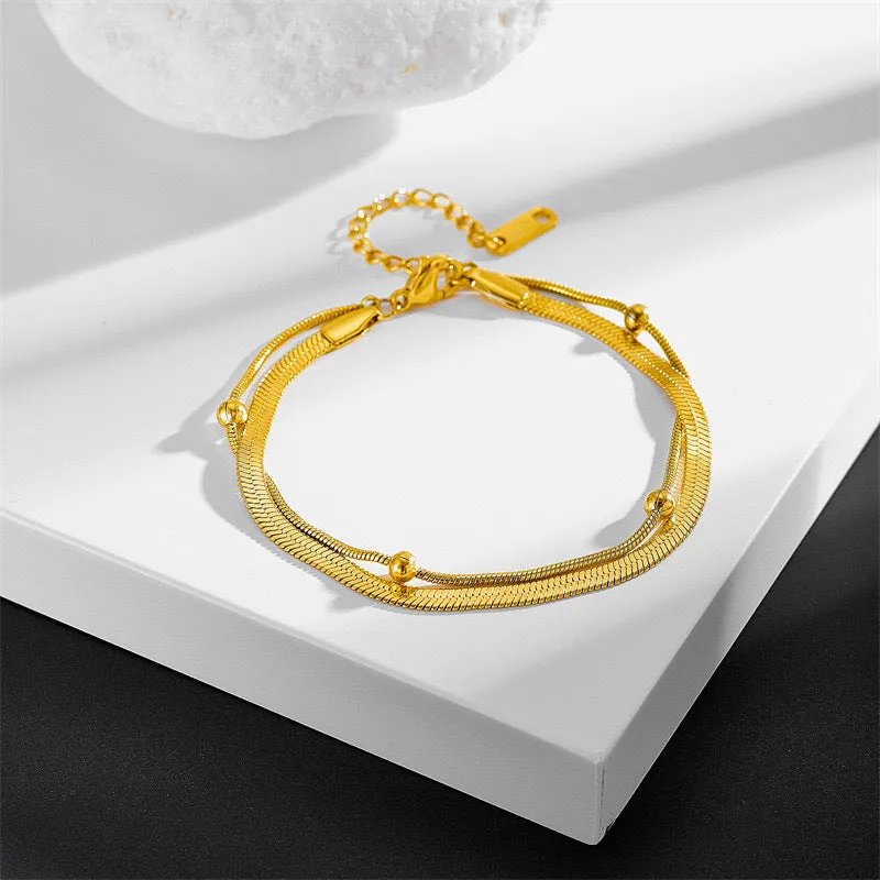Double layered titanium steel ankle chains for women's high-end feel ankle rings
