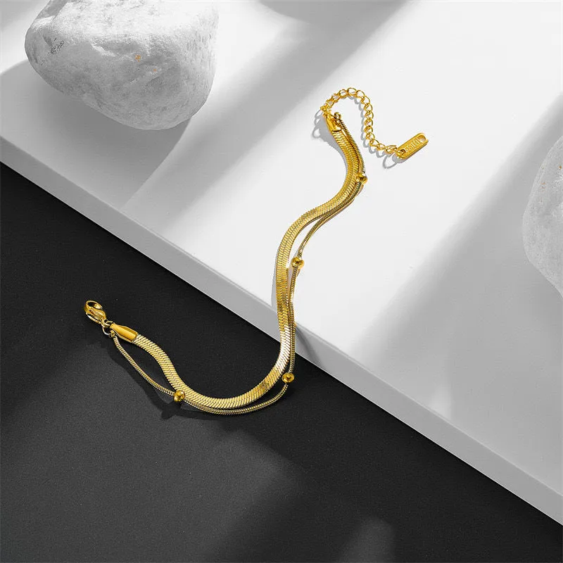 Double layered titanium steel ankle chains for women's high-end feel ankle rings