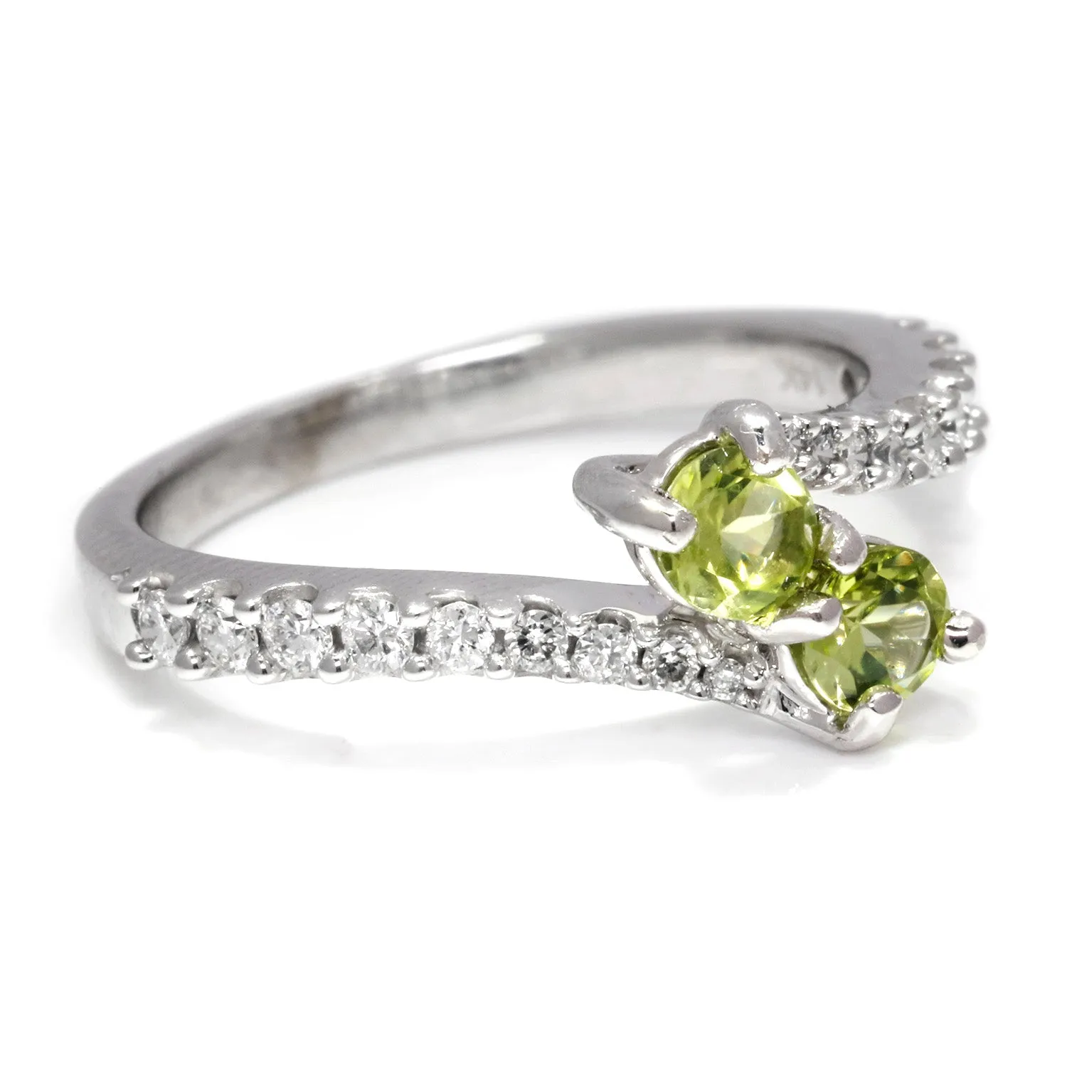 Double Peridot & Diamond Bypass Ring 14K White Gold 0.87ctw