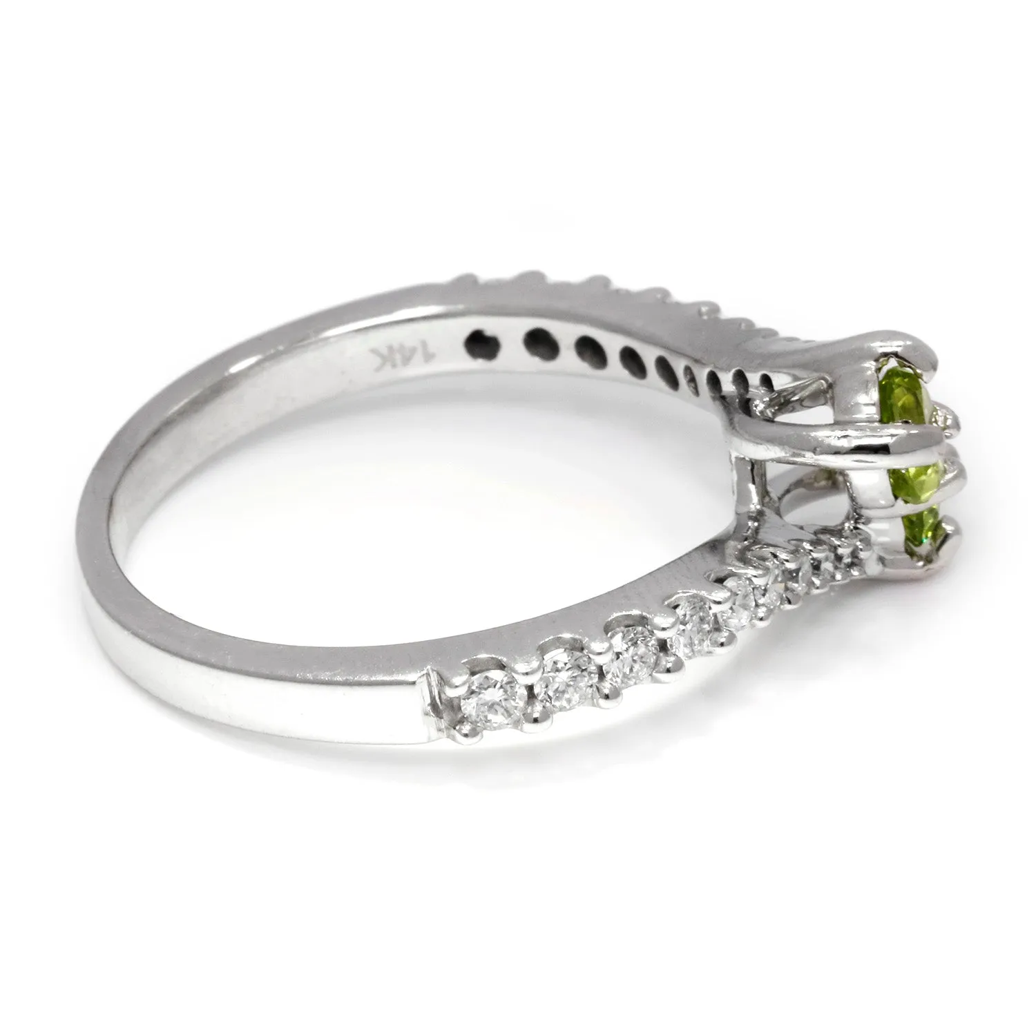 Double Peridot & Diamond Bypass Ring 14K White Gold 0.87ctw